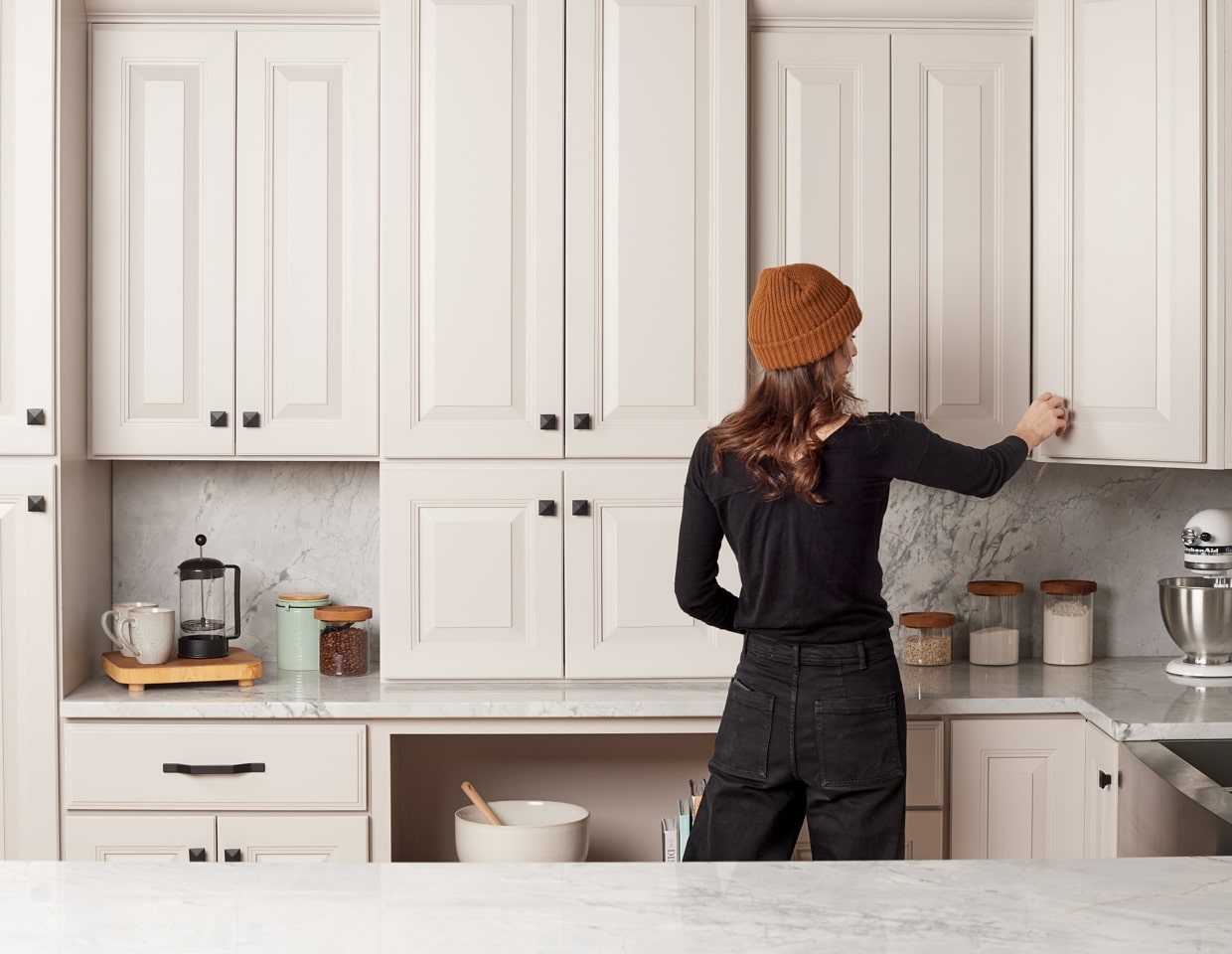 image of Procraft white shaker cabinets in a kitchen section.